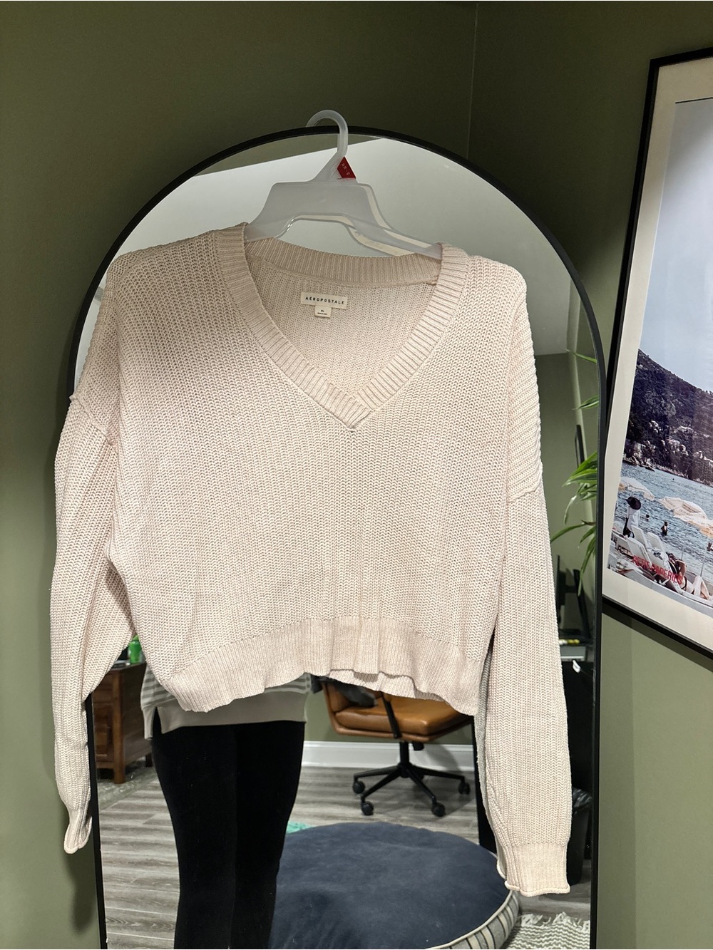 Aeropostale Light Cream V-Neck Knit Sweater